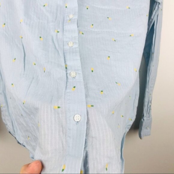 RW&CO long sleeve Cotton button up  pineapple Print blue shirt Women M - Picture 5 of 15